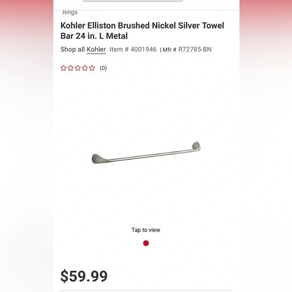 NIB Kohler 24” Towel Bar In Brushed Nickel NEW • Elliston • Multiple Available - Picture 2 of 4